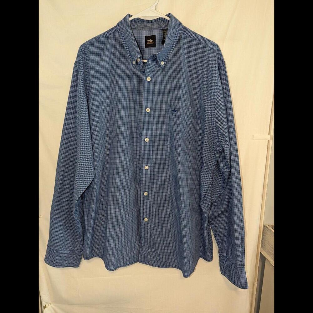 DOCKERS Mens Size XL Dress Shirt Long Sleeve Green Plaid Button Up/Blue